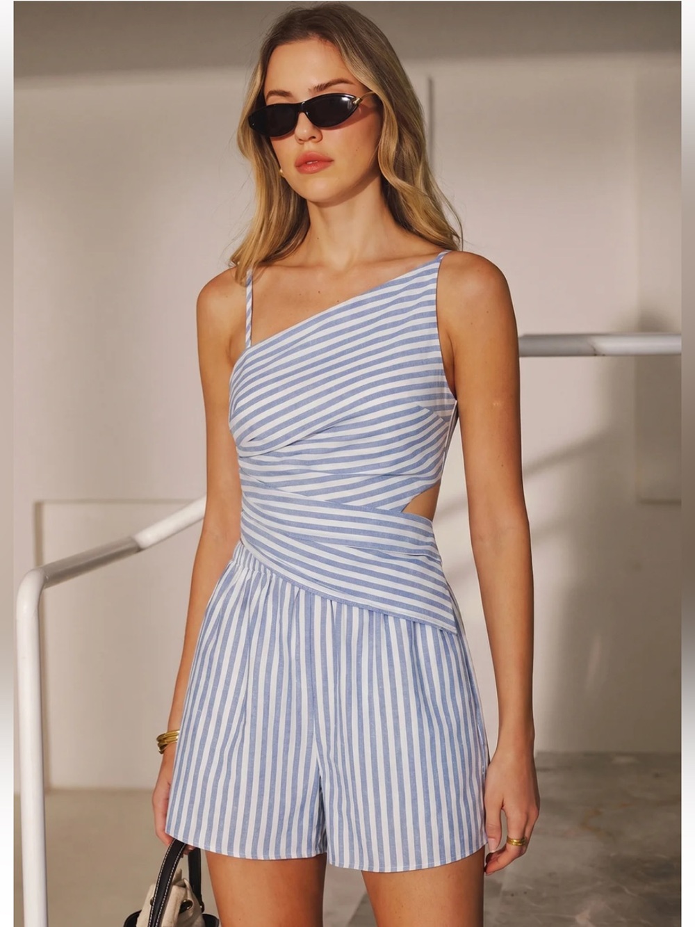 NWT Commense Striped Cotton Blend Cutout Top & Shorts Set